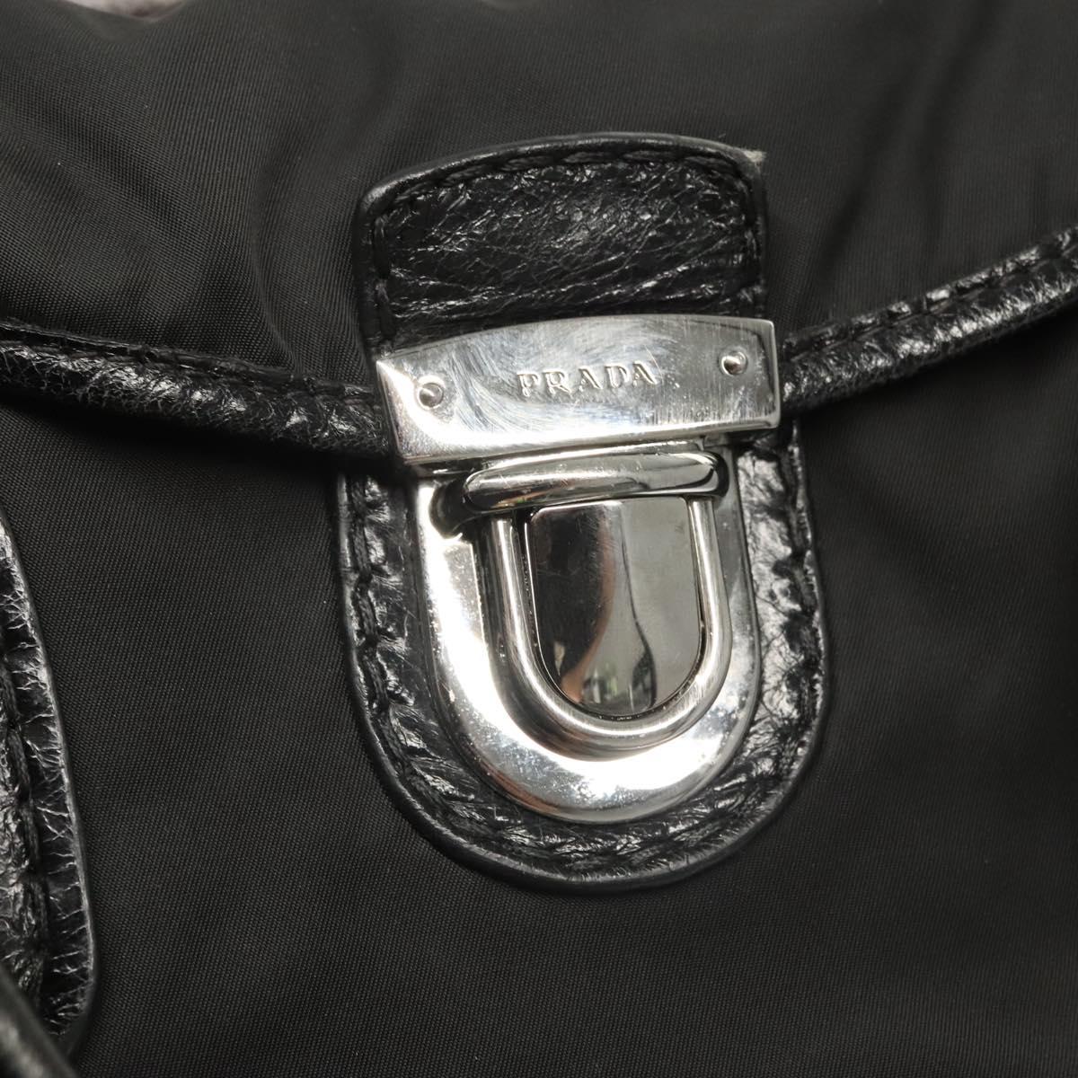PRADA Tote Bag Nylon Leather 2way Black Silver Auth ki5762