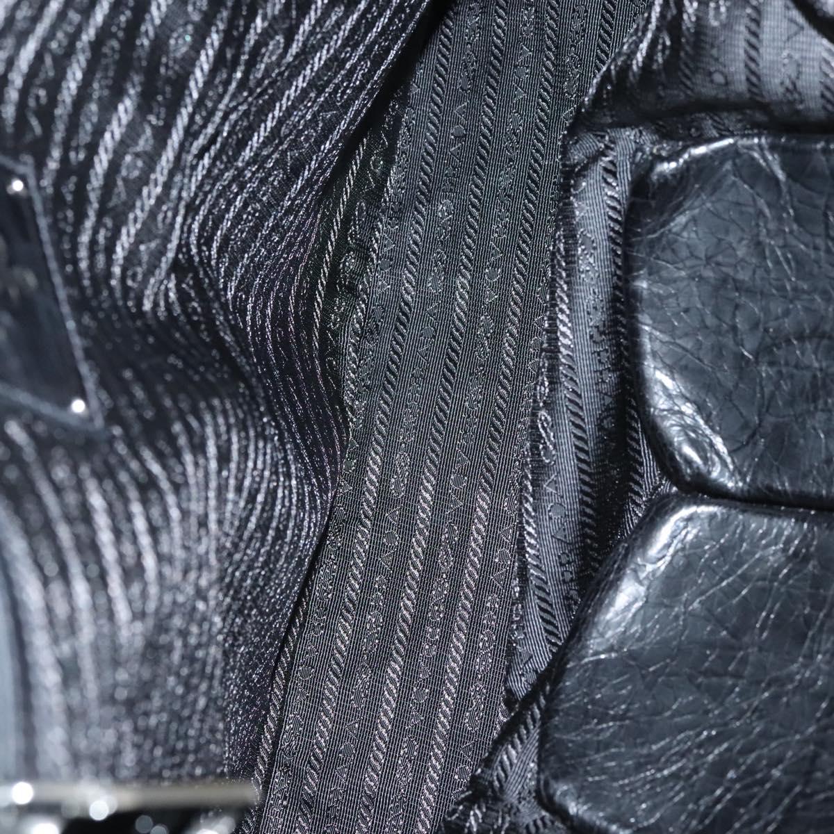 PRADA Tote Bag Nylon Leather 2way Black Silver Auth ki5762