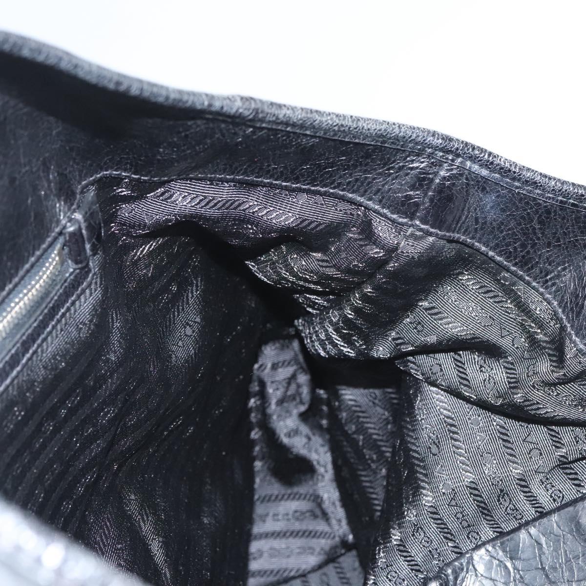 PRADA Tote Bag Nylon Leather 2way Black Silver Auth ki5762