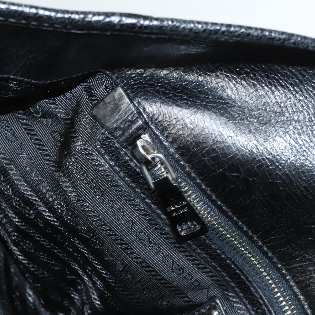 PRADA Tote Bag Nylon Leather 2way Black Silver Auth ki5762