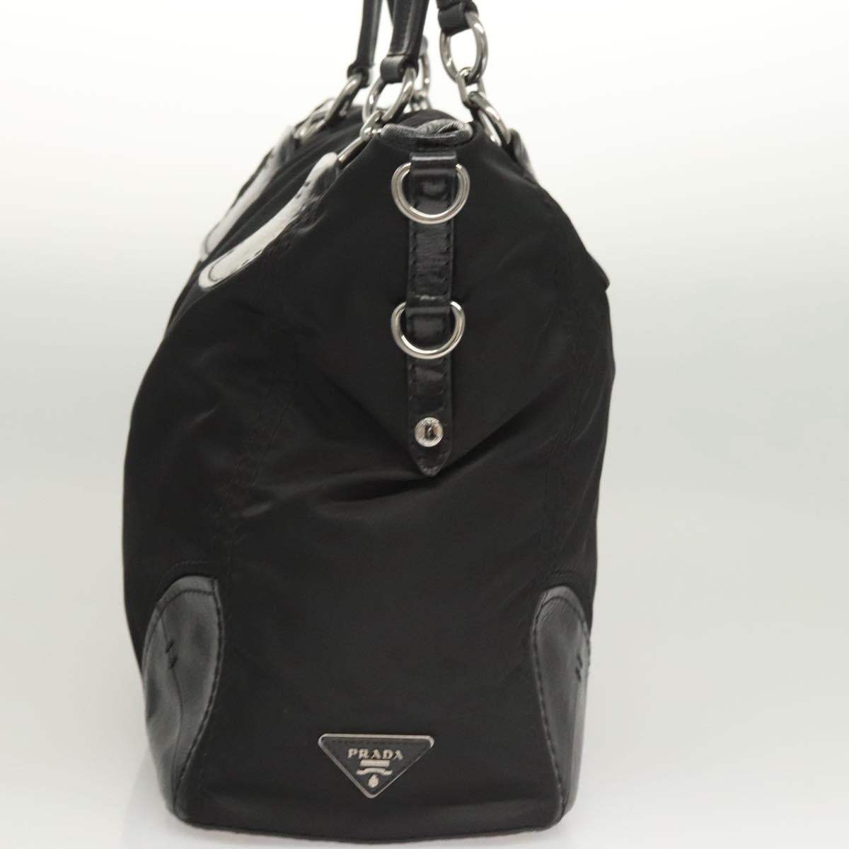 PRADA Tote Bag Nylon Leather 2way Black Silver Auth ki5762