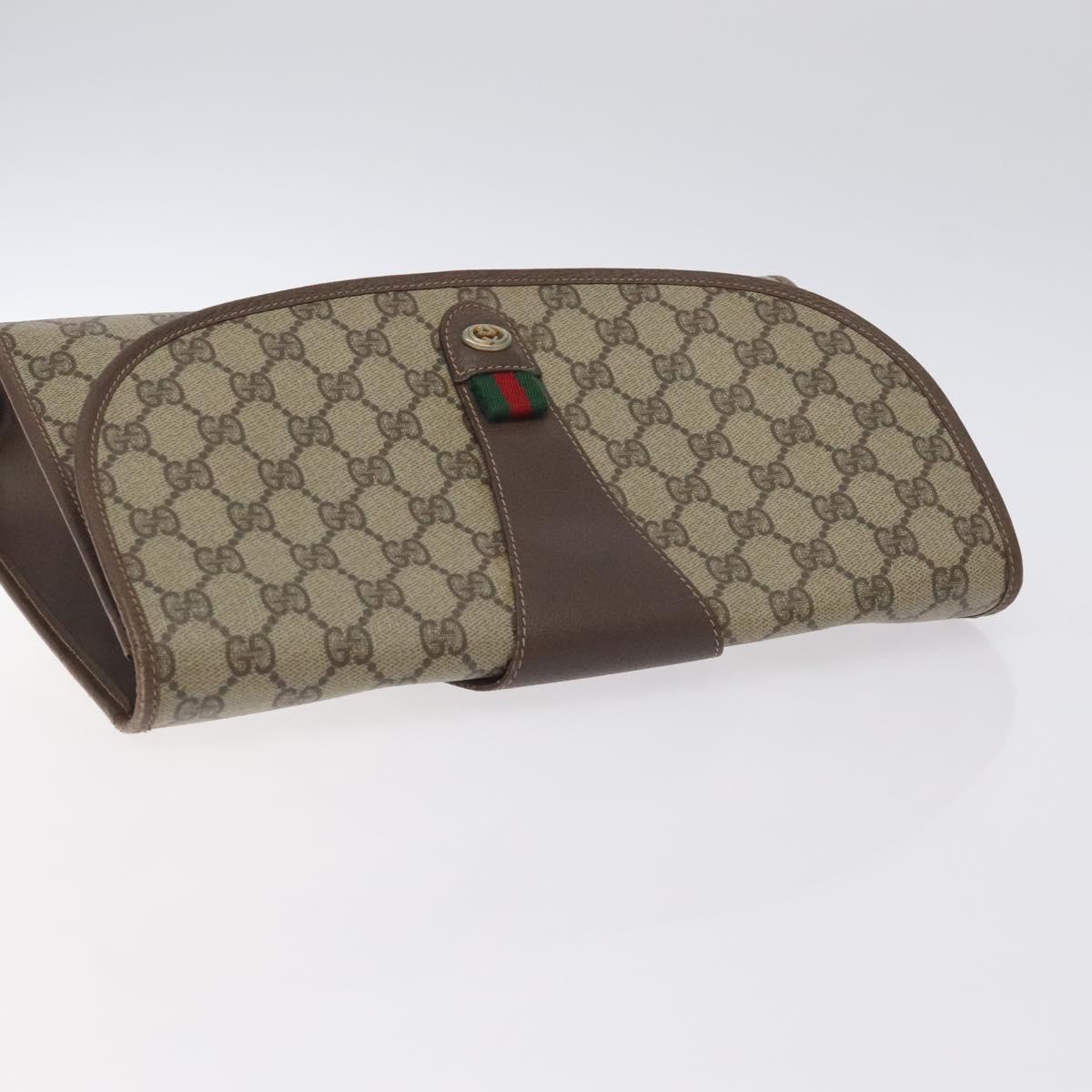 GUCCI GG Supreme Web Sherry Line Clutch Bag PVC Beige Red 156 01 031 Auth ki5765