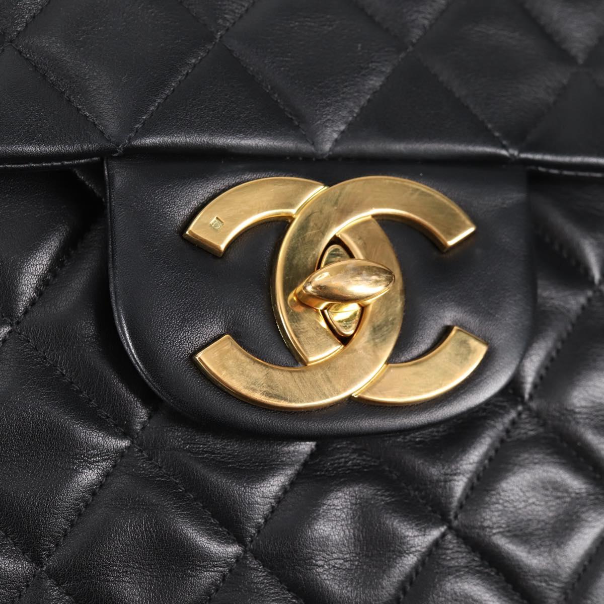 CHANEL Big Matelasse Chain Shoulder Bag Lamb Skin Black Gold CC Auth ki5773V