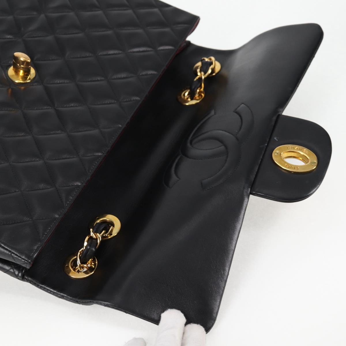 CHANEL Big Matelasse Chain Shoulder Bag Lamb Skin Black Gold CC Auth ki5773V