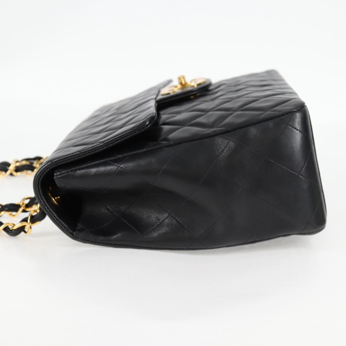 CHANEL Big Matelasse Chain Shoulder Bag Lamb Skin Black Gold CC Auth ki5773V