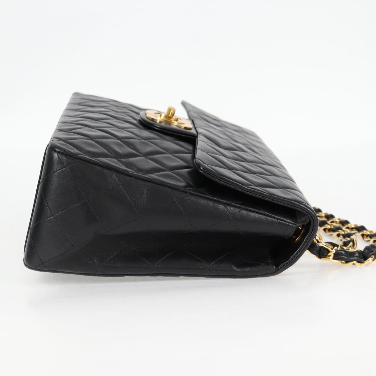 CHANEL Big Matelasse Chain Shoulder Bag Lamb Skin Black Gold CC Auth ki5773V
