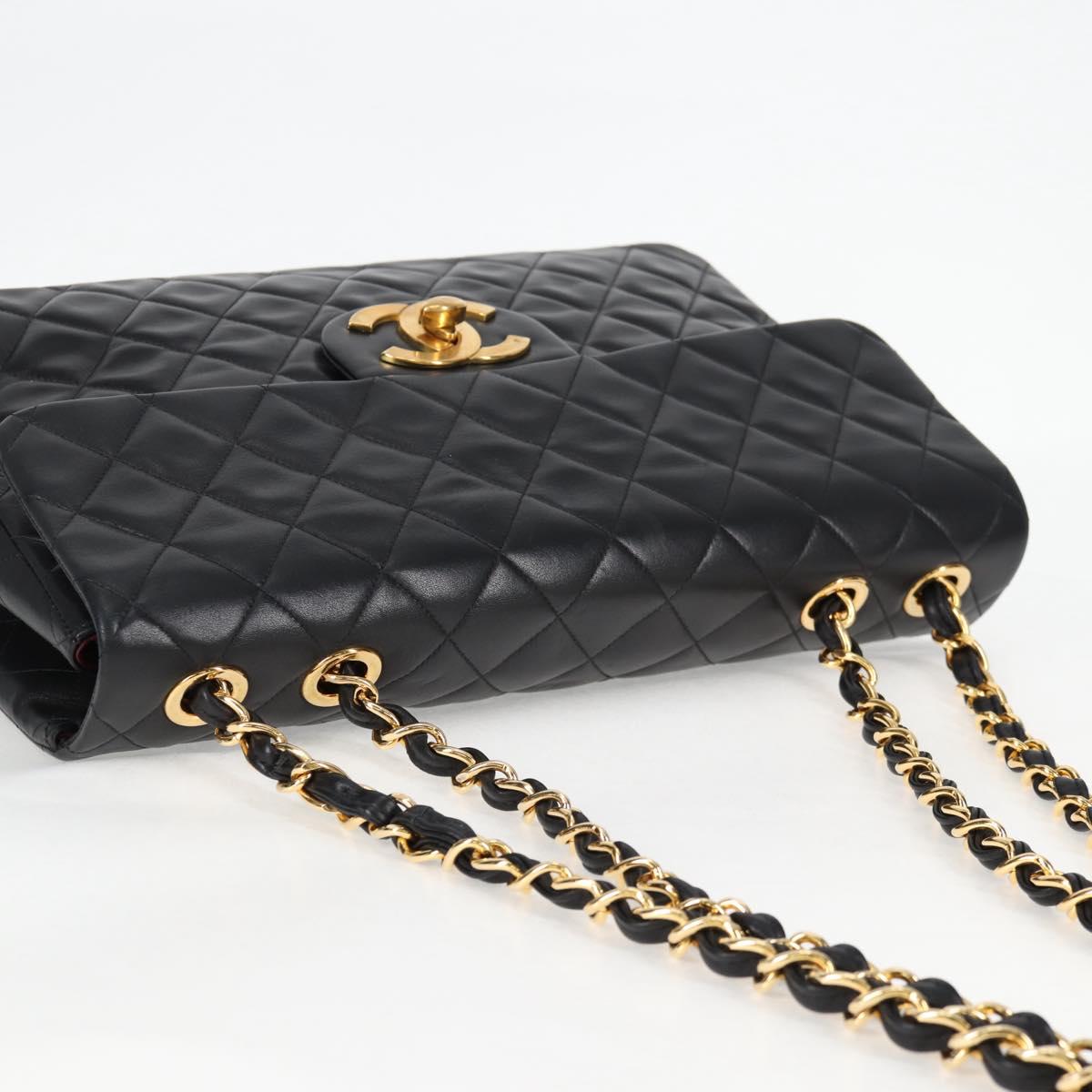 CHANEL Big Matelasse Chain Shoulder Bag Lamb Skin Black Gold CC Auth ki5773V