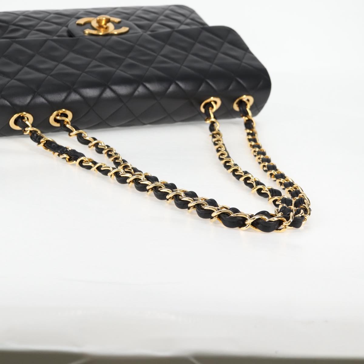 CHANEL Big Matelasse Chain Shoulder Bag Lamb Skin Black Gold CC Auth ki5773V
