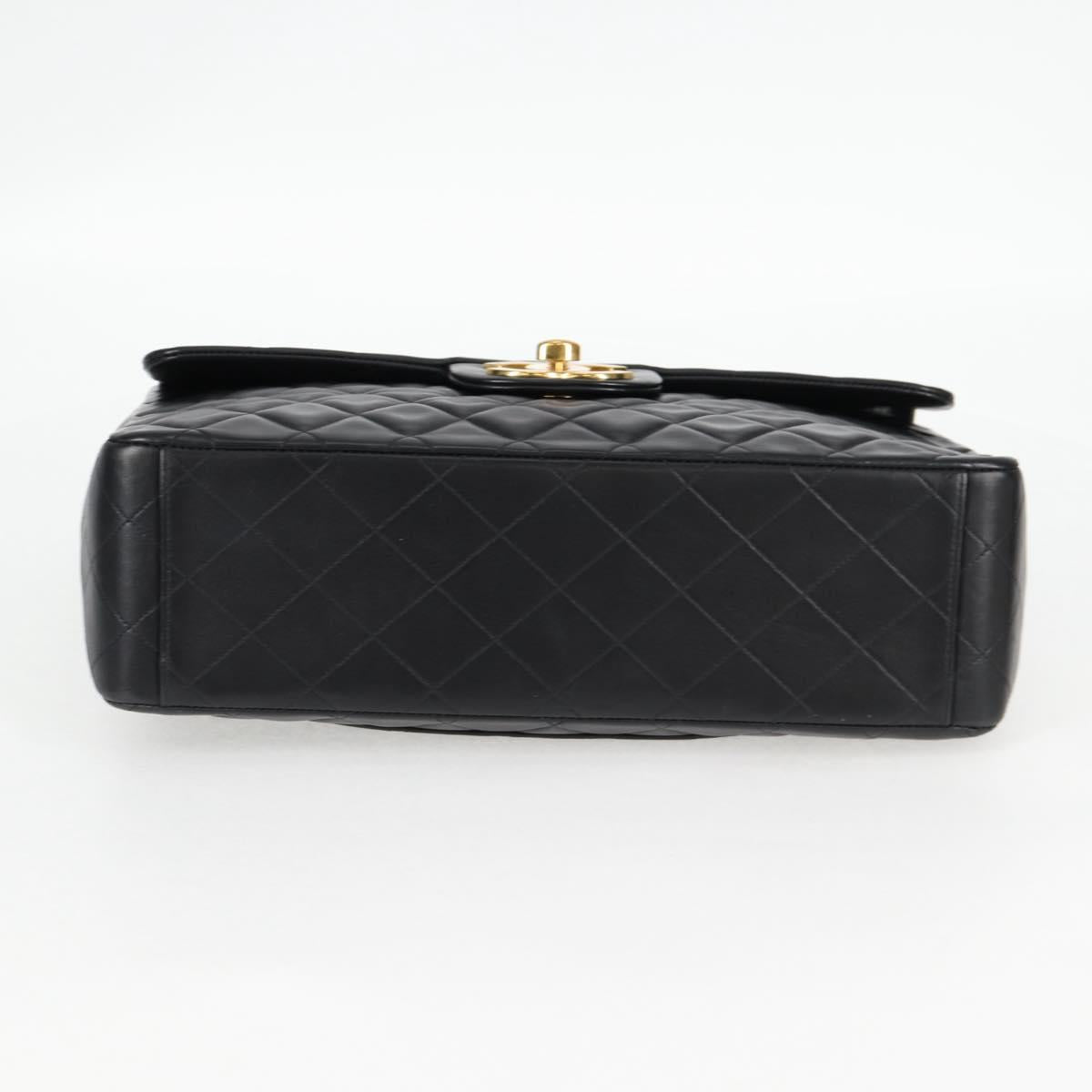 CHANEL Big Matelasse Chain Shoulder Bag Lamb Skin Black Gold CC Auth ki5773V