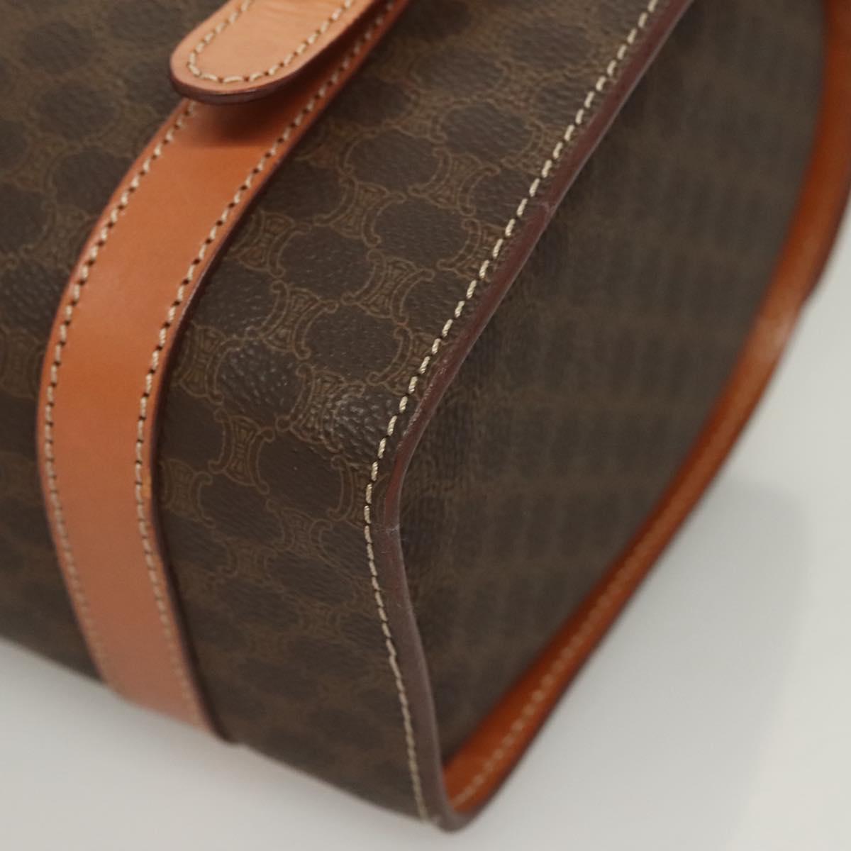 CELINE Macadam Canvas Hand Bag PVC Leather Brown Gold Auth ki5778