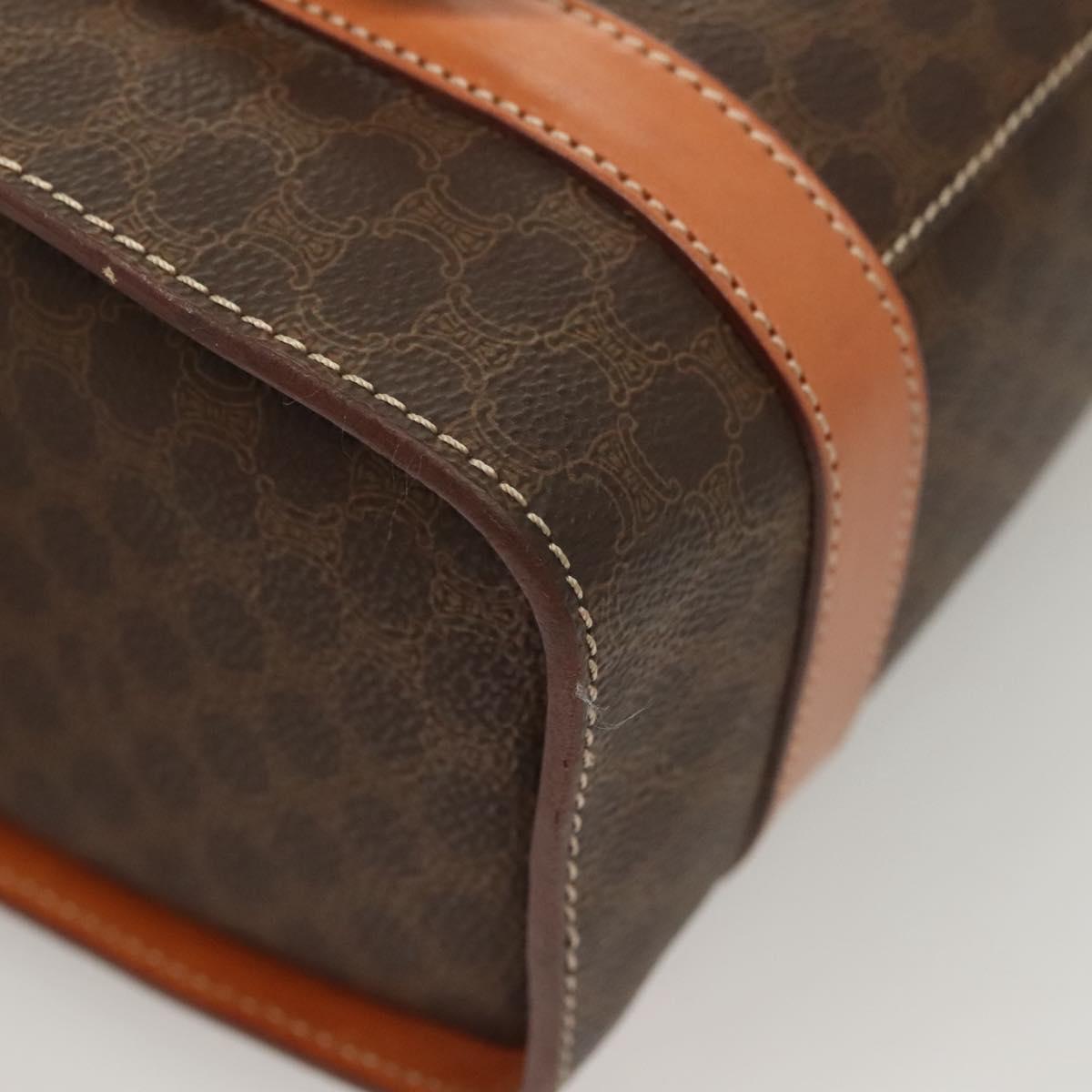 CELINE Macadam Canvas Hand Bag PVC Leather Brown Gold Auth ki5778