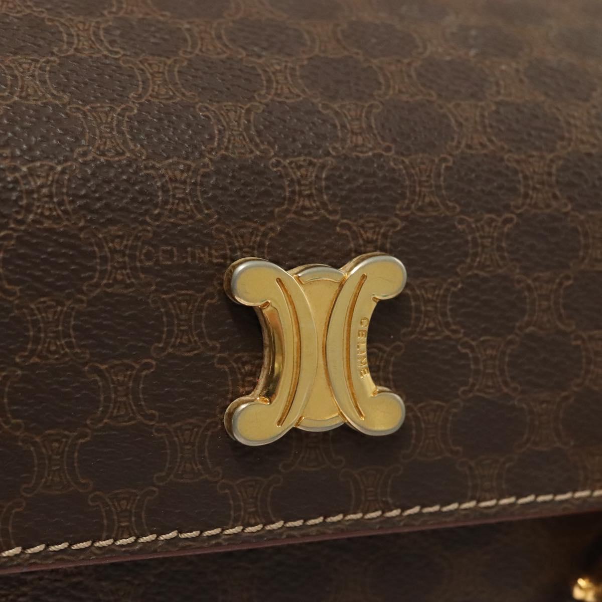 CELINE Macadam Canvas Hand Bag PVC Leather Brown Gold Auth ki5778
