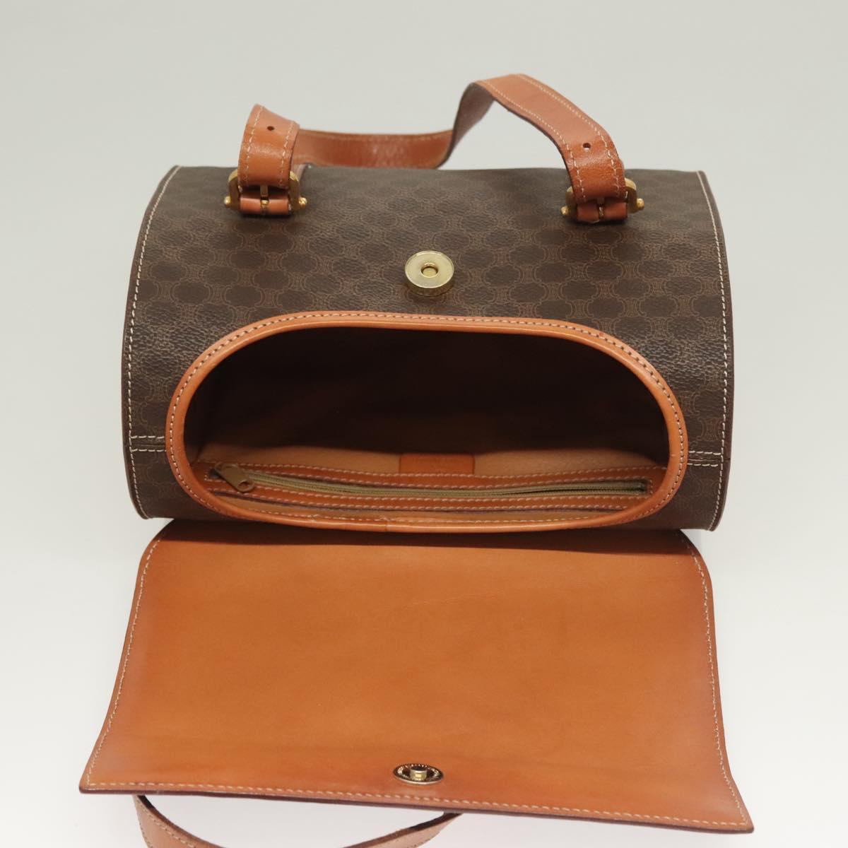 CELINE Macadam Canvas Hand Bag PVC Leather Brown Gold Auth ki5778