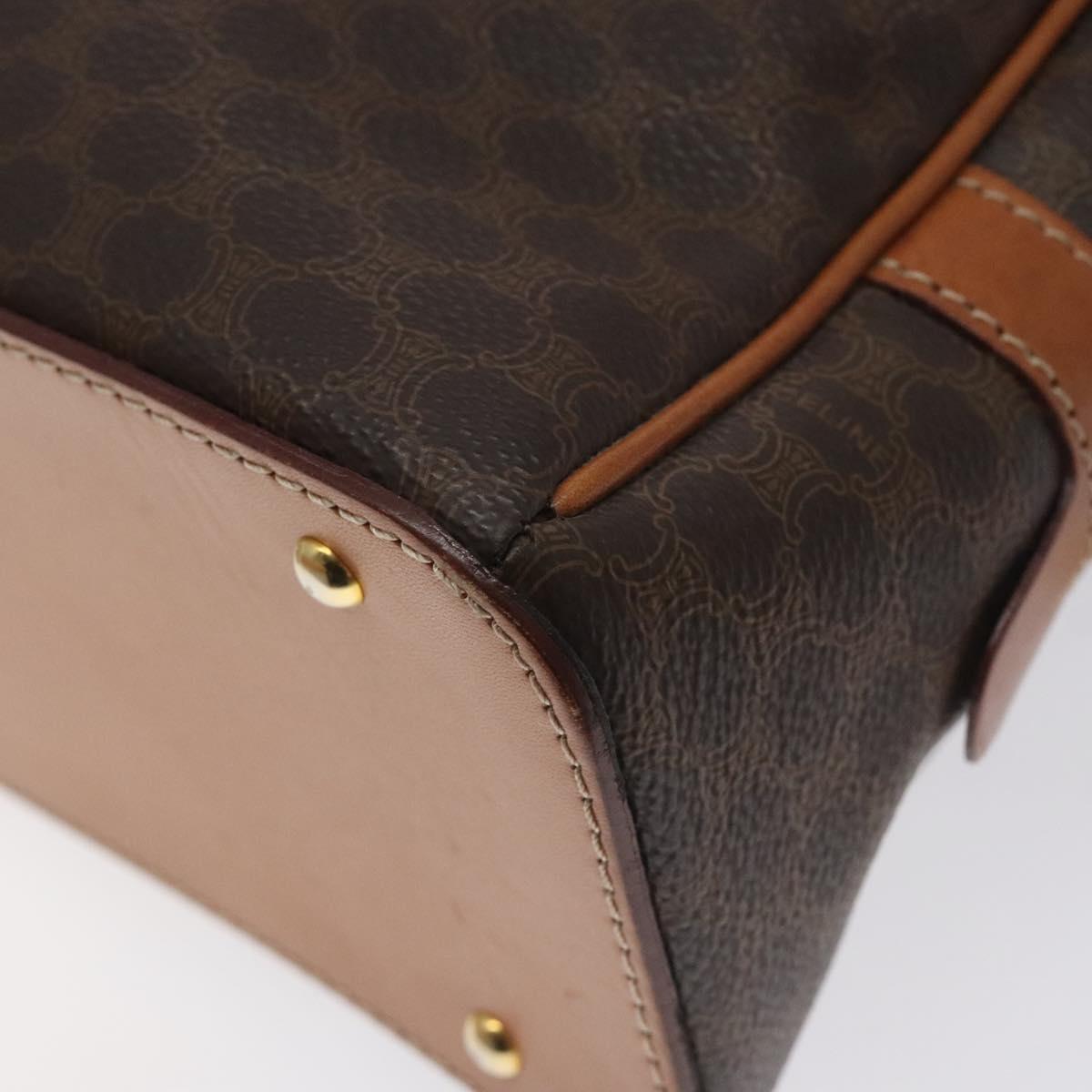 CELINE Macadam Canvas Hand Bag PVC Leather Brown Gold Auth ki5783
