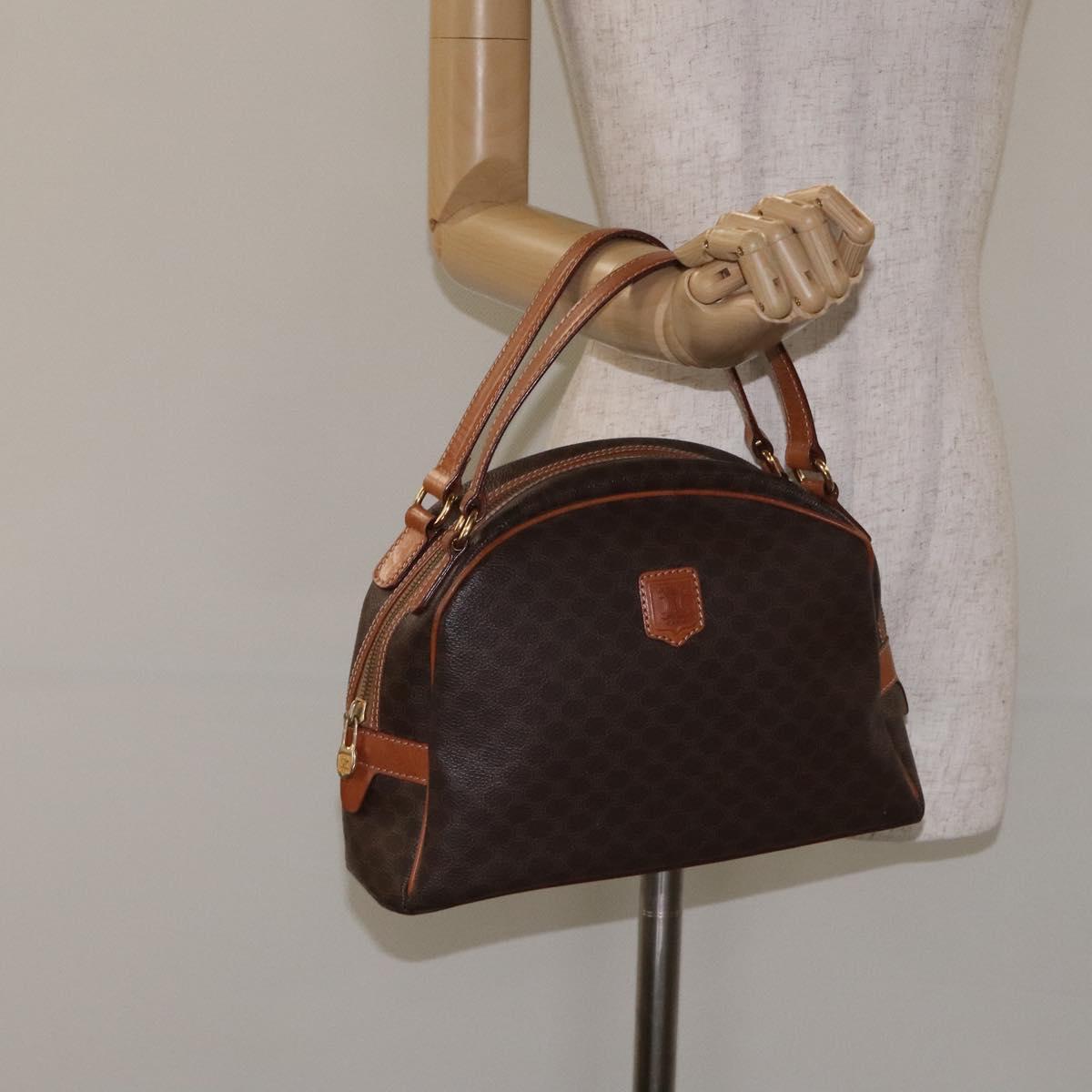 CELINE Macadam Canvas Hand Bag PVC Leather Brown Gold Auth ki5783