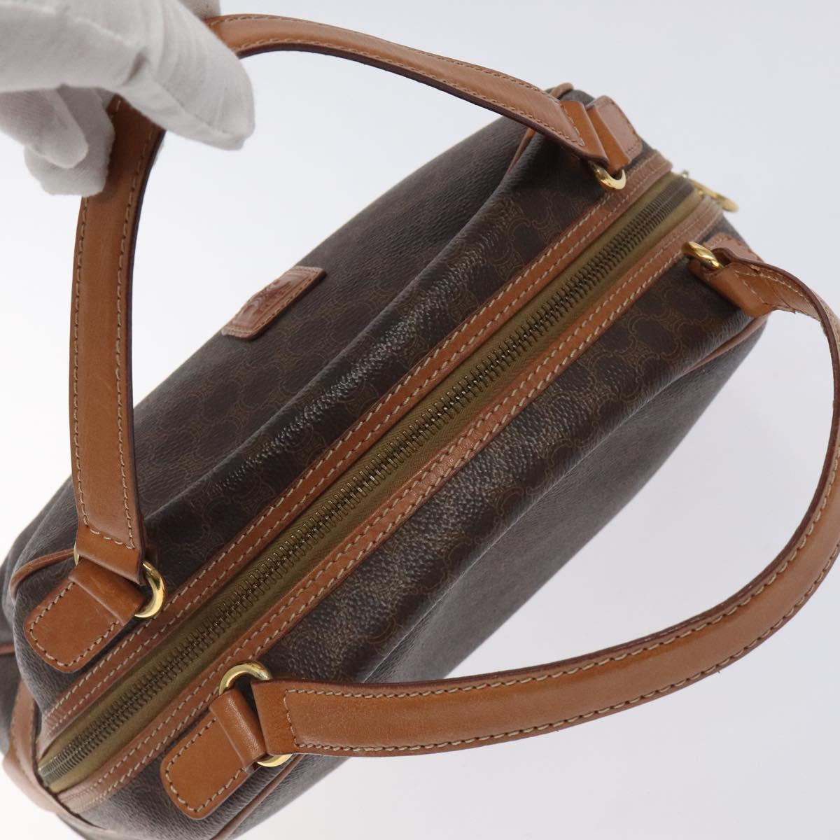 CELINE Macadam Canvas Hand Bag PVC Leather Brown Gold Auth ki5783