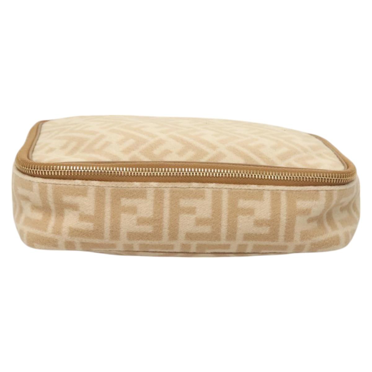 FENDI Zucca Canvas Vanity Pouch Beige Gold Auth ki5784