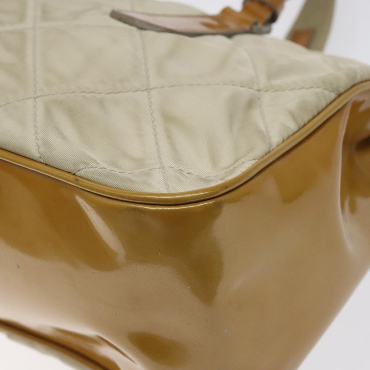 PRADA Quilted Hand Bag Nylon Beige Silver Auth ki5791