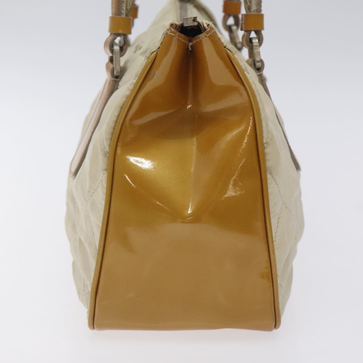 PRADA Quilted Hand Bag Nylon Beige Silver Auth ki5791