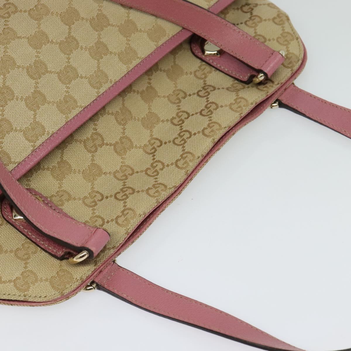 GUCCI GG Canvas Tote Bag Gold Beige pink 163288 Auth ki5792