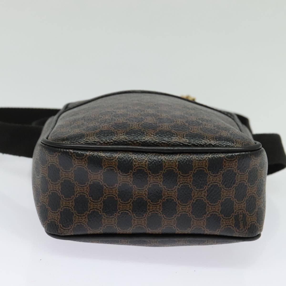 CELINE Macadam Canvas Shoulder Bag PVC Leather Black Gold Auth ki5807