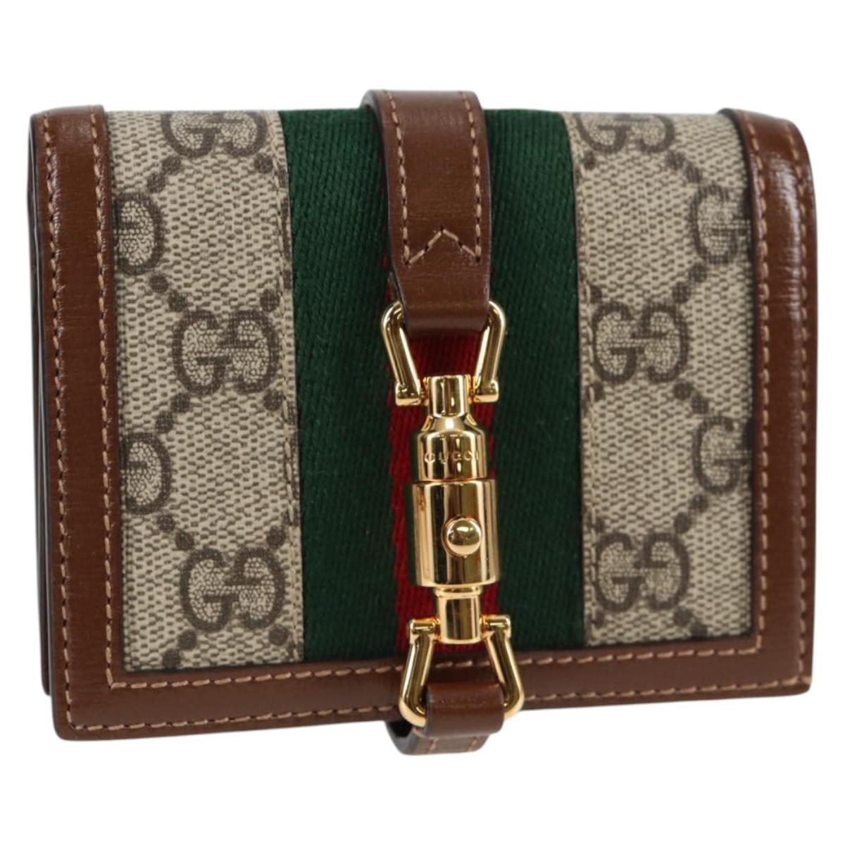 GUCCI GG Supreme Jackie WebbSherry Line Wallet PVC Beige 203495 Auth ki5817V