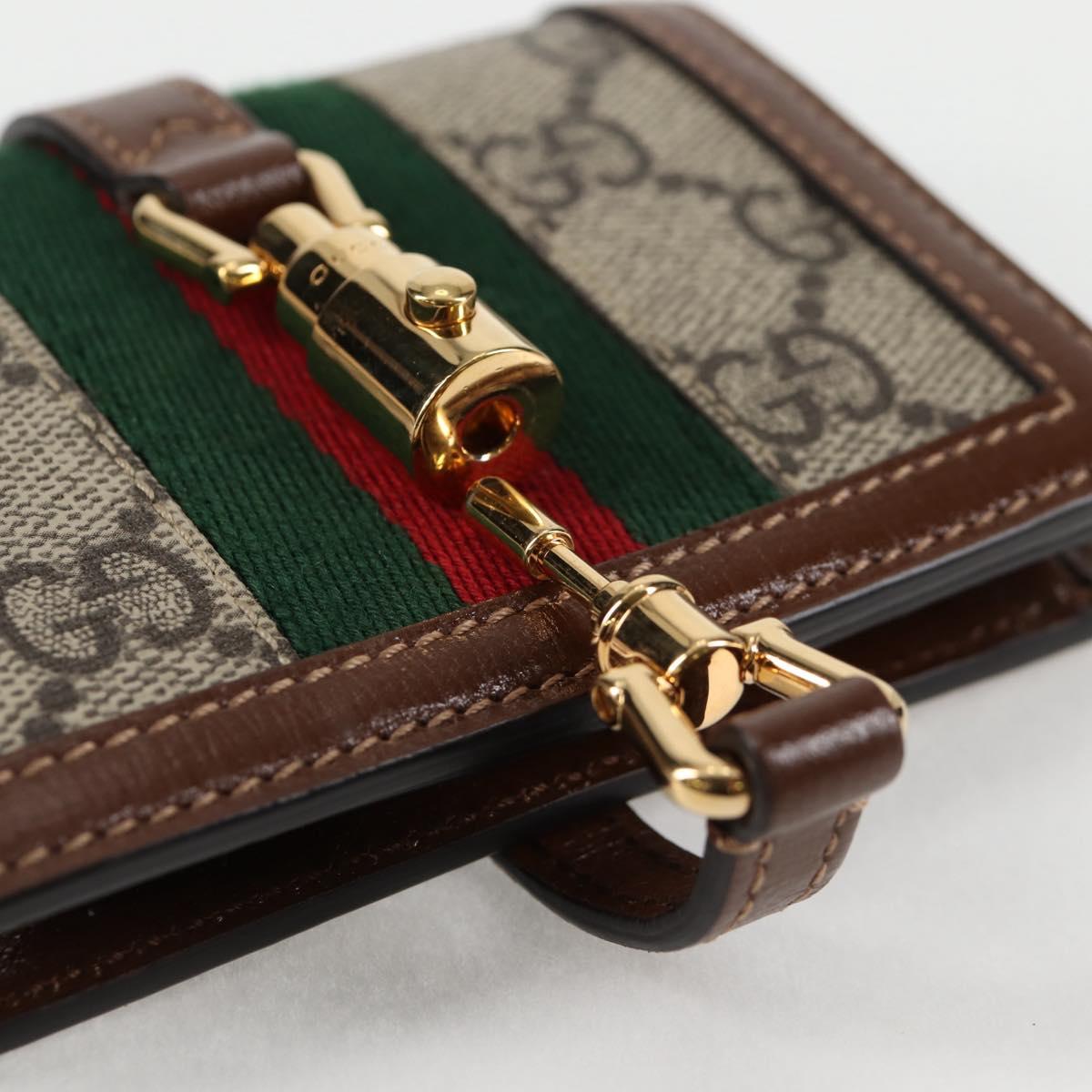 GUCCI GG Supreme Jackie WebbSherry Line Wallet PVC Beige 203495 Auth ki5817V
