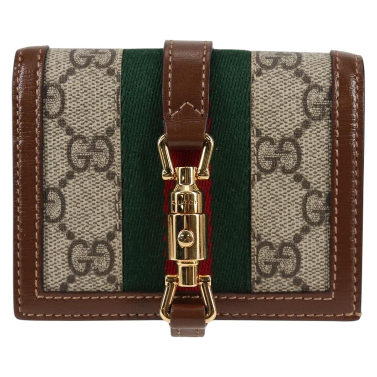 GUCCI GG Supreme Jackie WebbSherry Line Wallet PVC Beige 203495 Auth ki5817V