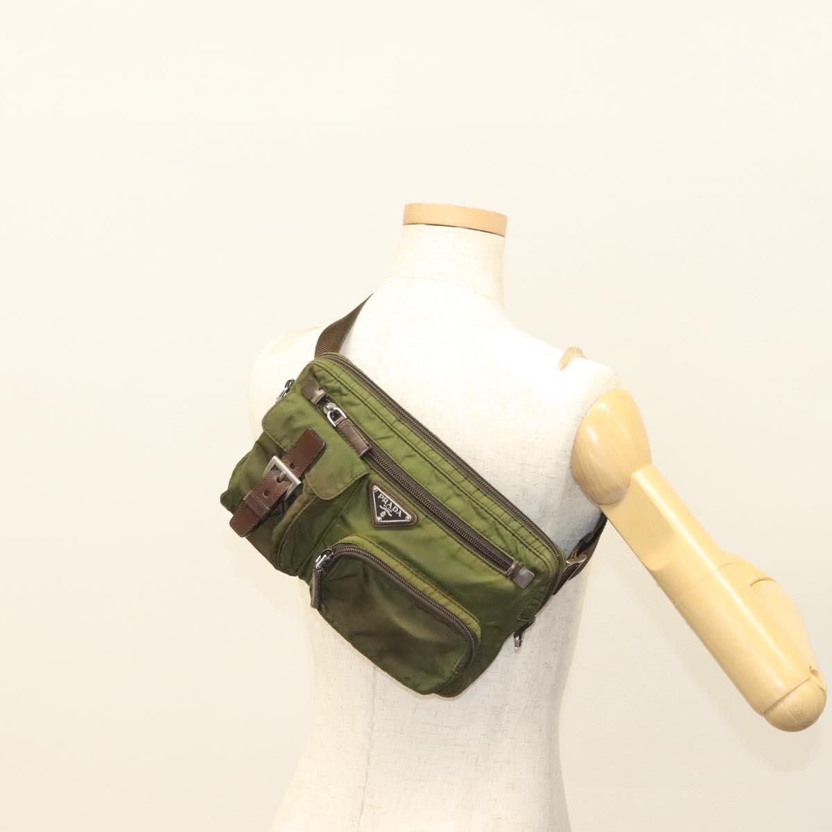 PRADA Waist bag Nylon Khaki Silver Auth ki5828