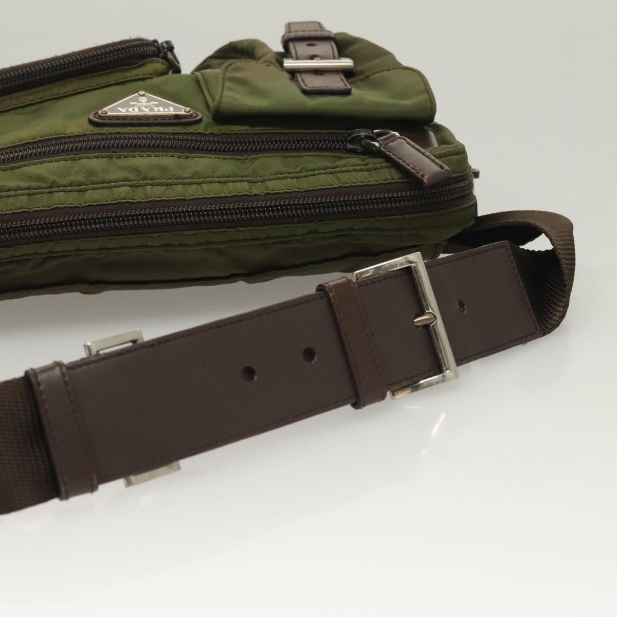 PRADA Waist bag Nylon Khaki Silver Auth ki5828
