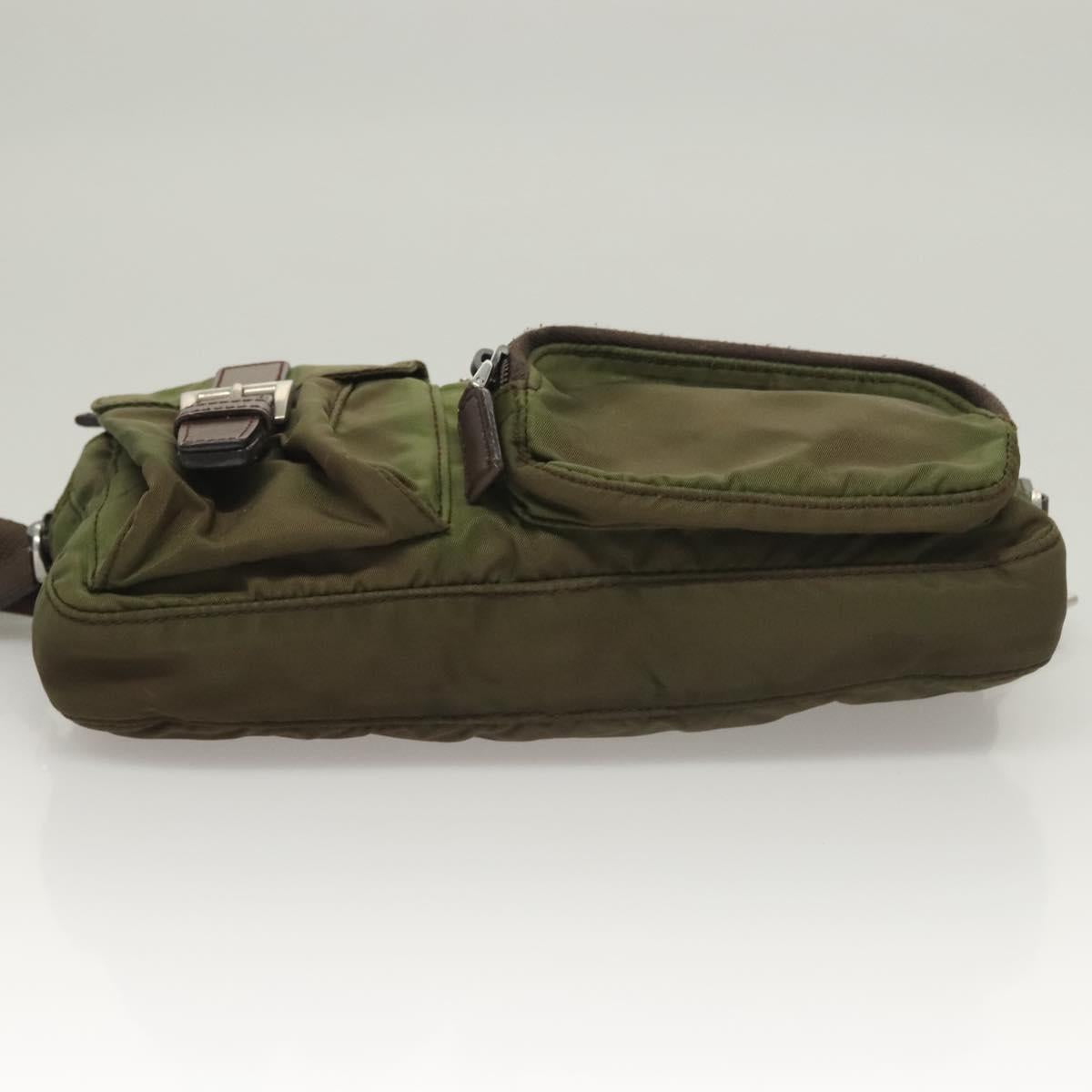 PRADA Waist bag Nylon Khaki Silver Auth ki5828