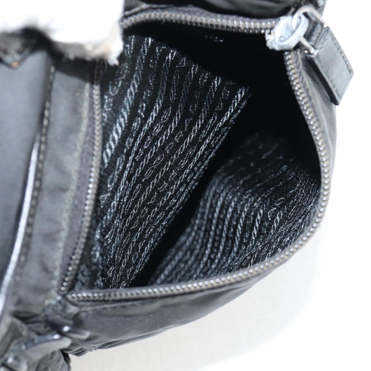 PRADA Tote Bag Nylon Black Silver Auth ki5831