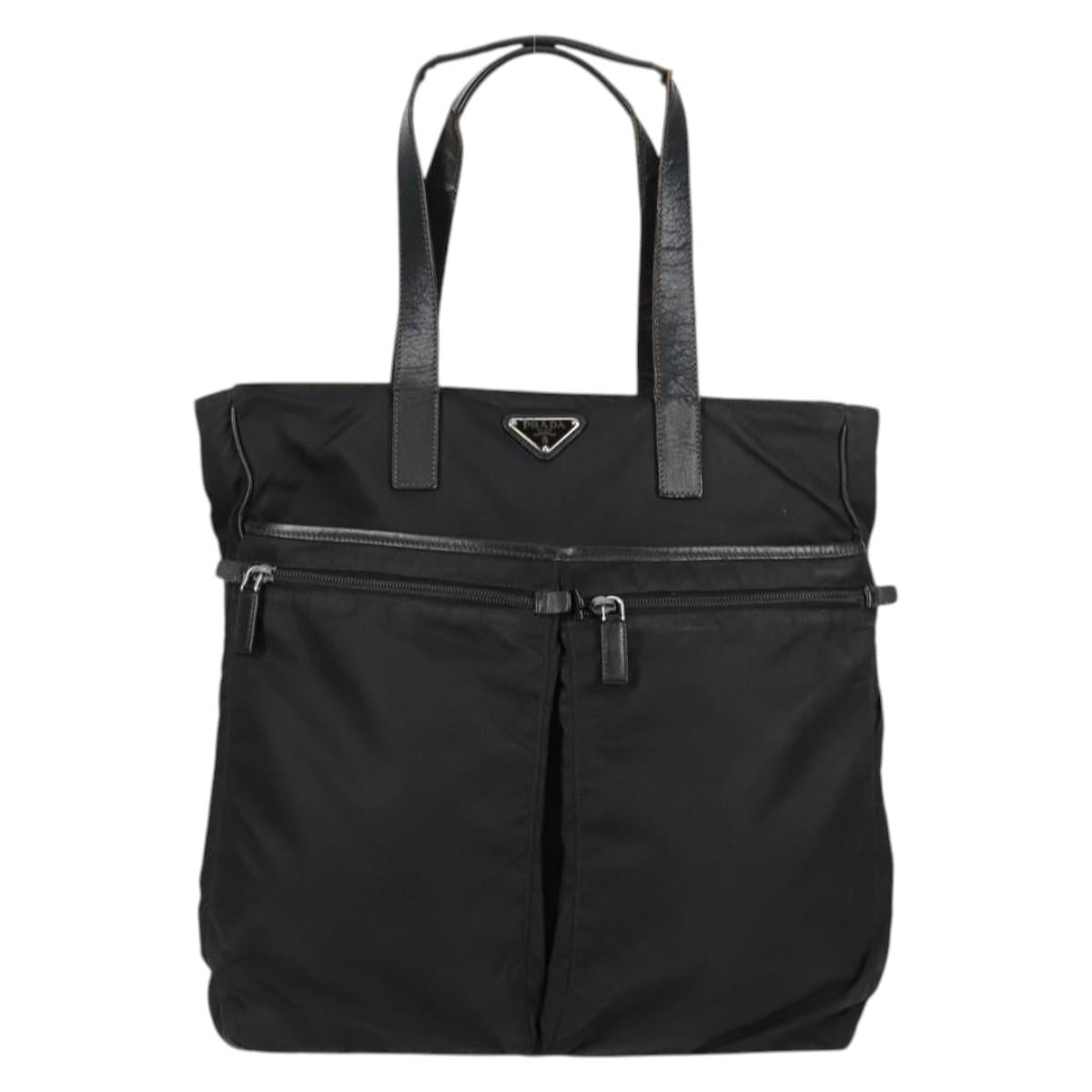 PRADA Tote Bag Nylon Black Silver Auth ki5831