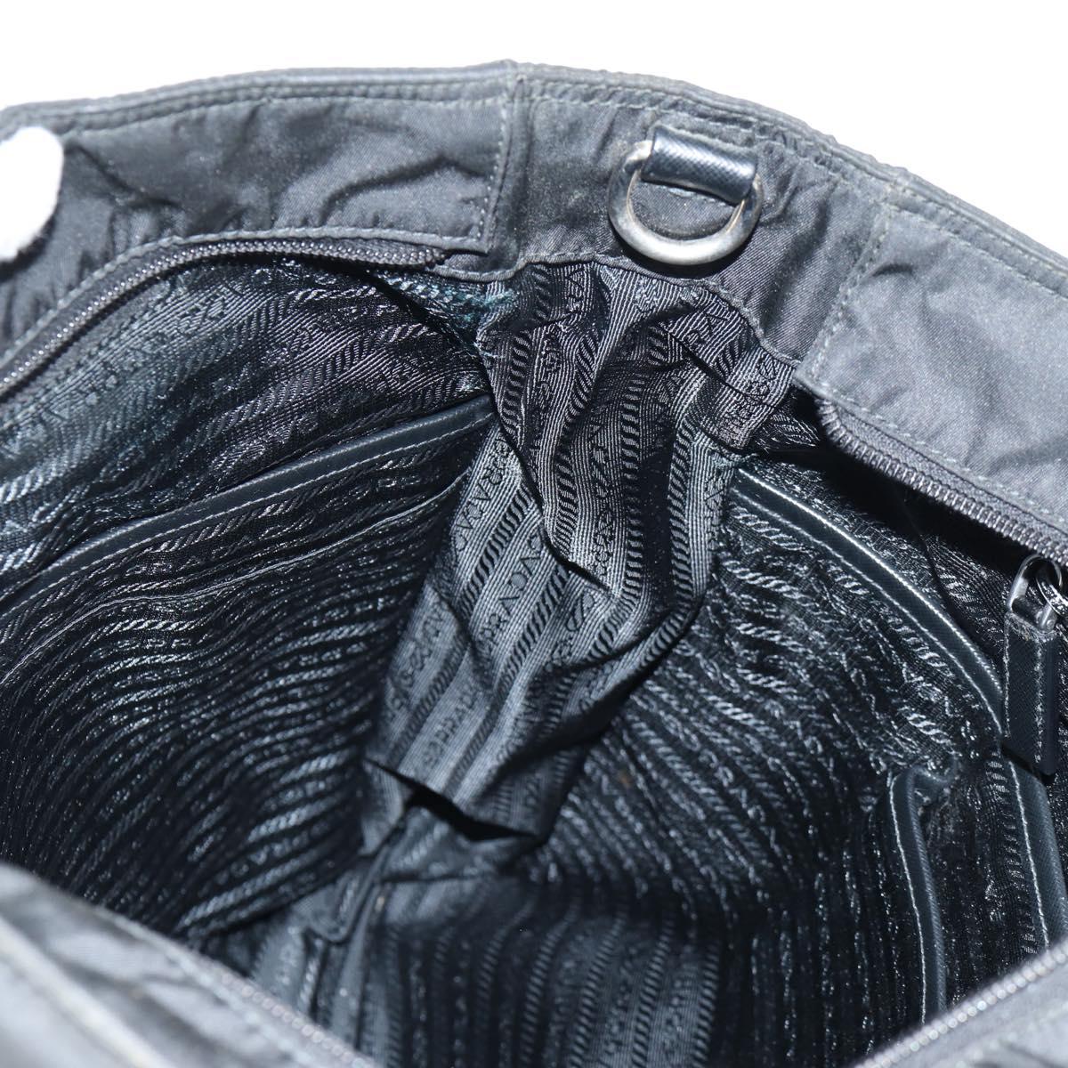PRADA Tote Bag Nylon Black Silver Auth ki5831