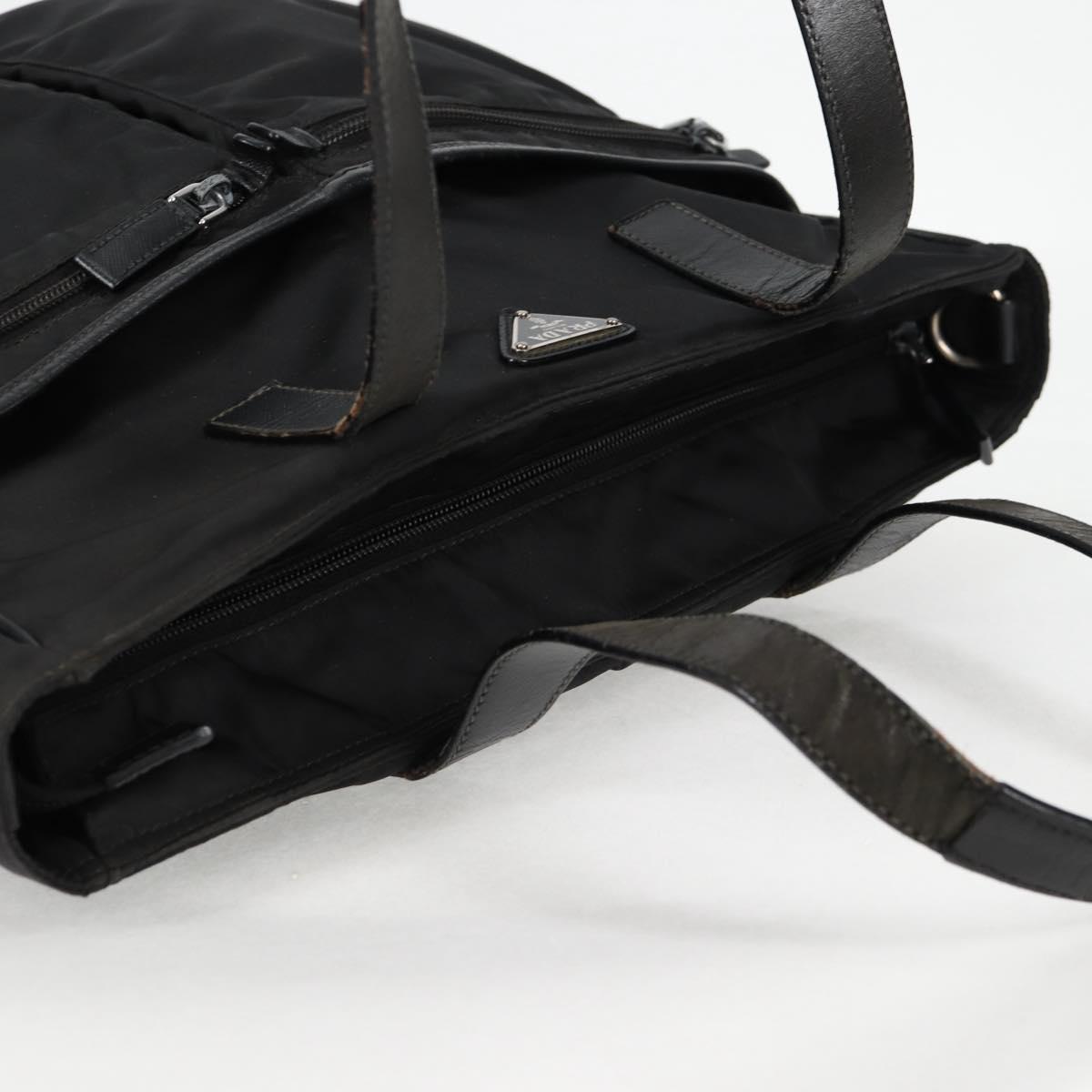 PRADA Tote Bag Nylon Black Silver Auth ki5831