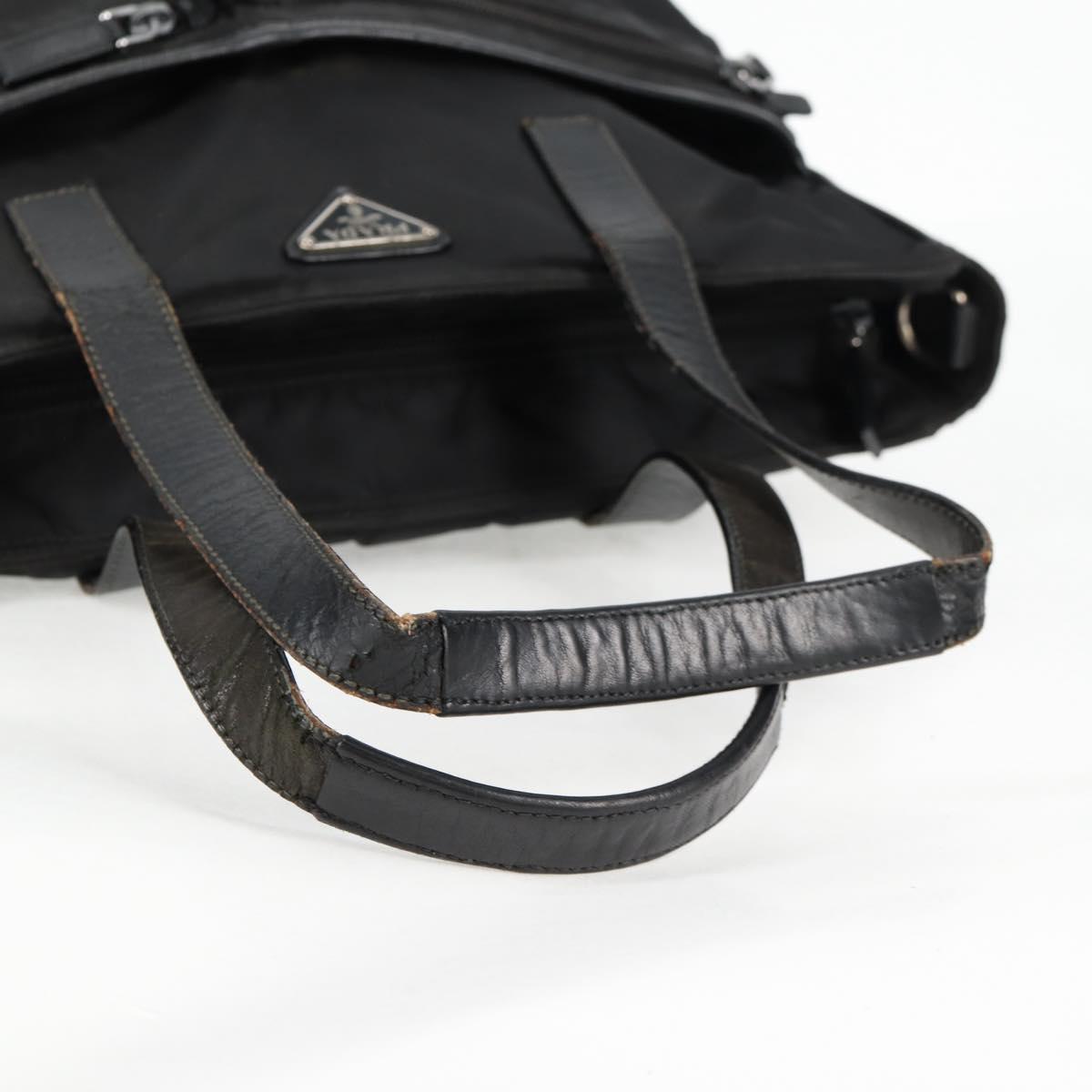PRADA Tote Bag Nylon Black Silver Auth ki5831