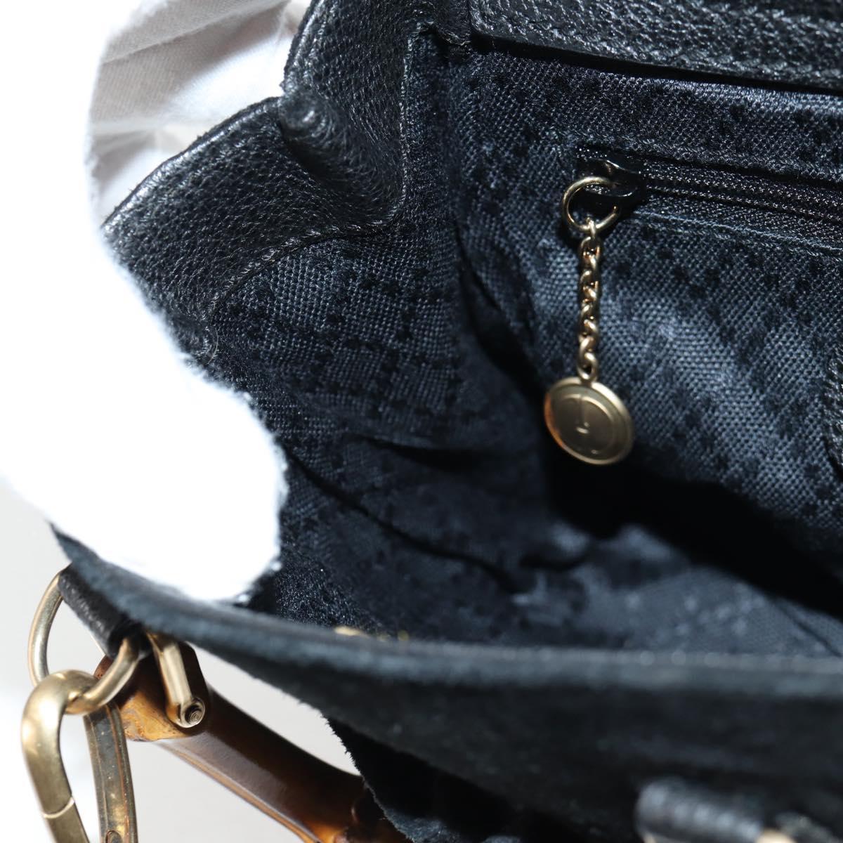 GUCCI Bamboo Hand Bag Suede 2way Black Gold 007 1793 0238 Auth ki5837