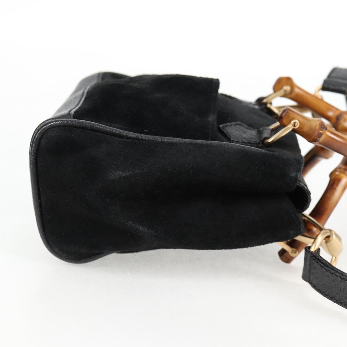 GUCCI Bamboo Hand Bag Suede 2way Black Gold 007 1793 0238 Auth ki5837
