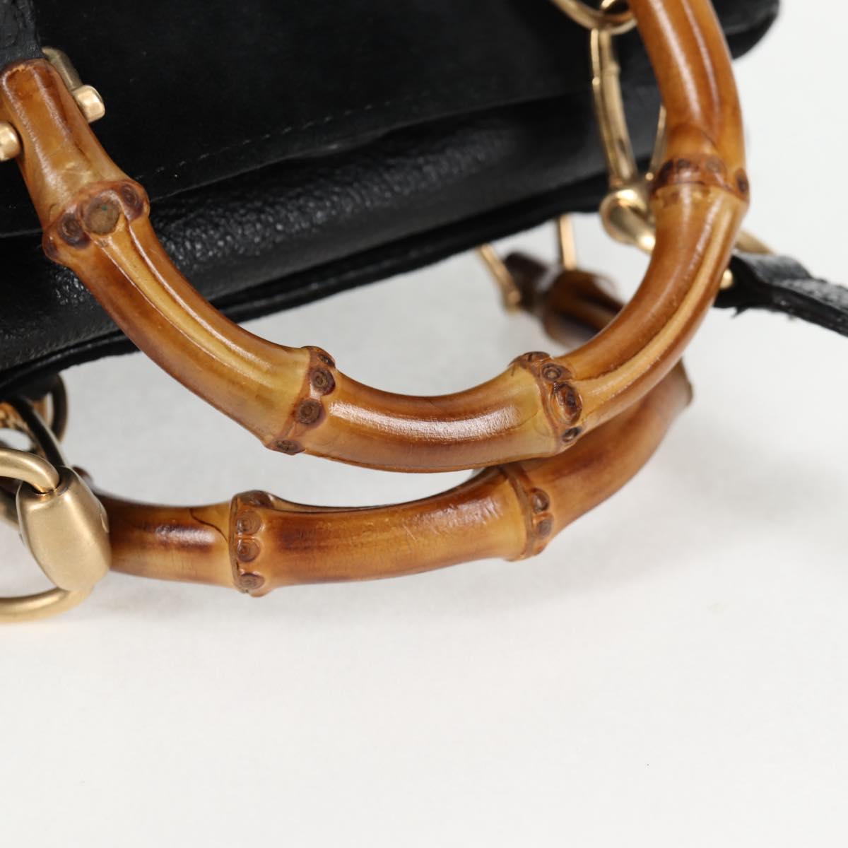 GUCCI Bamboo Hand Bag Suede 2way Black Gold 007 1793 0238 Auth ki5837