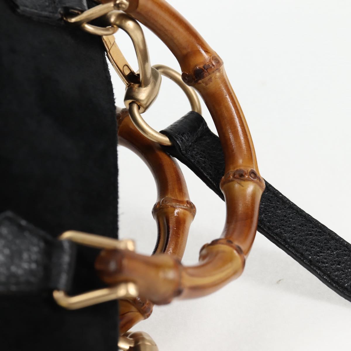 GUCCI Bamboo Hand Bag Suede 2way Black Gold 007 1793 0238 Auth ki5837