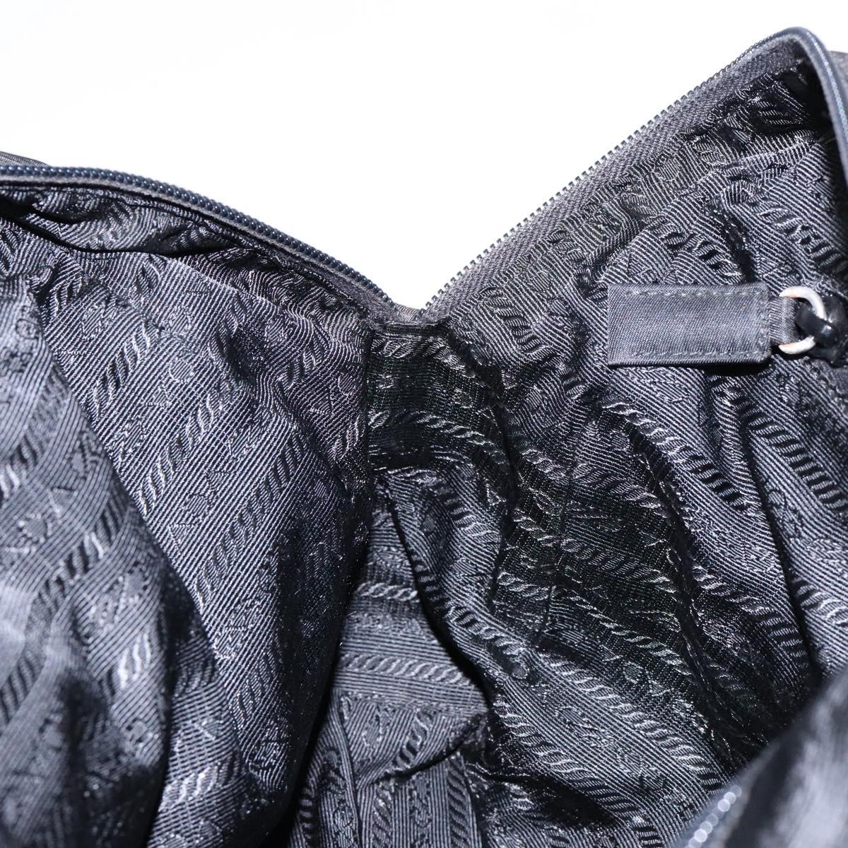 PRADA Tote Bag Nylon Leather Black Silver Auth ki5841