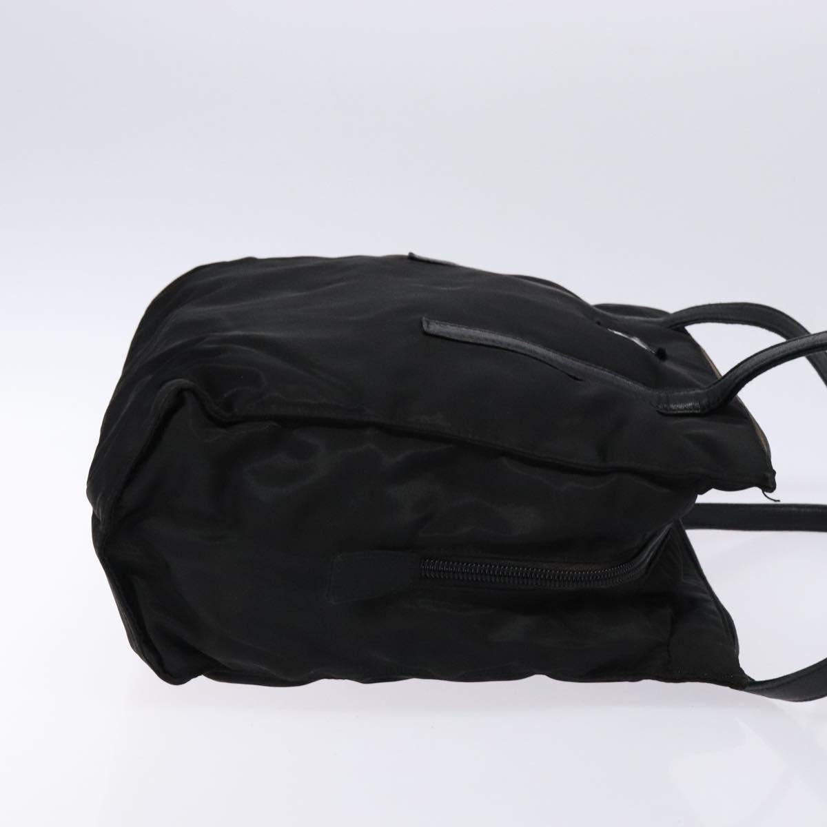 PRADA Tote Bag Nylon Leather Black Silver Auth ki5841