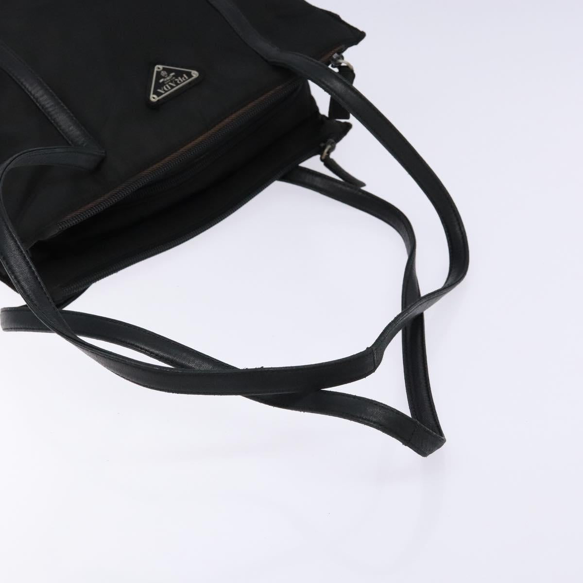 PRADA Tote Bag Nylon Leather Black Silver Auth ki5841