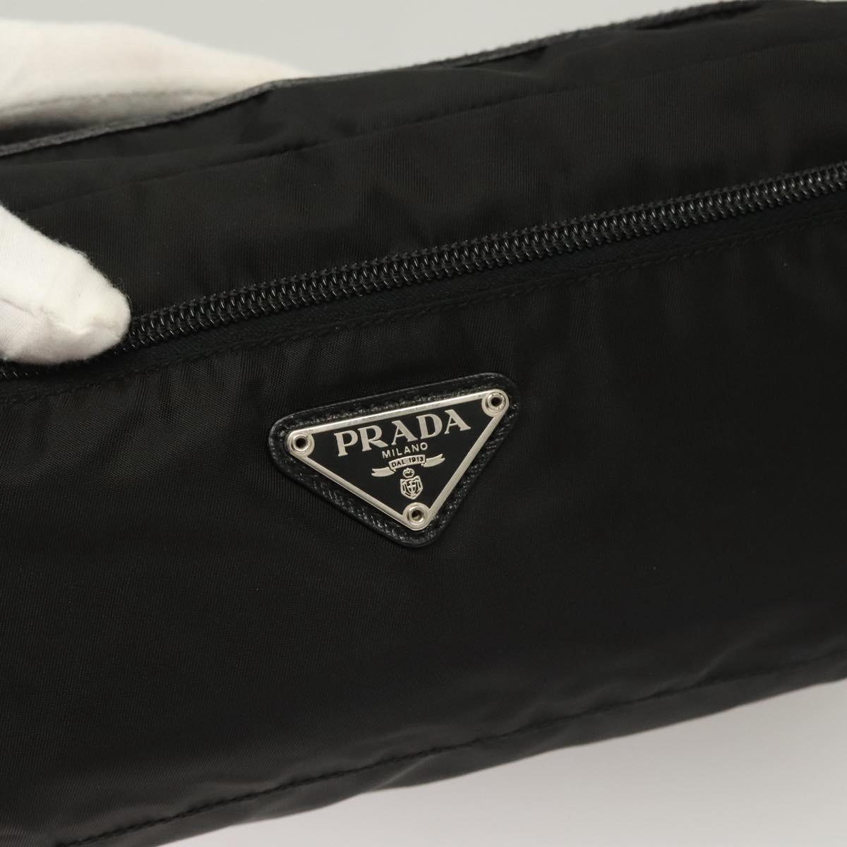 PRADA Clutch Bag Nylon Leather Black Silver Auth ki5843