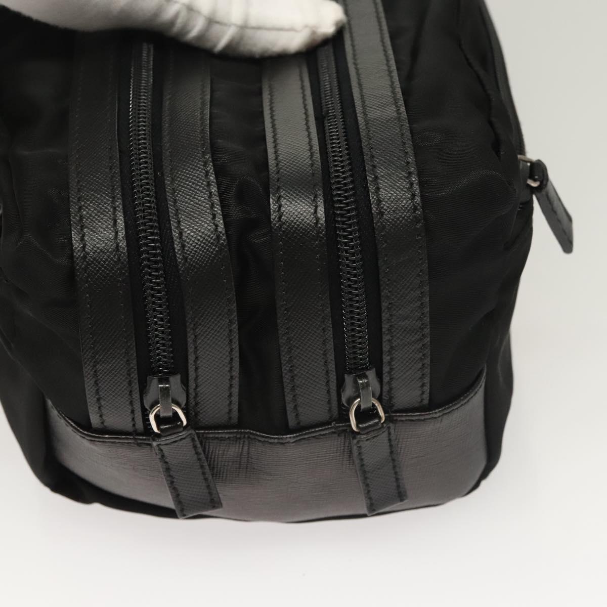 PRADA Clutch Bag Nylon Leather Black Silver Auth ki5843