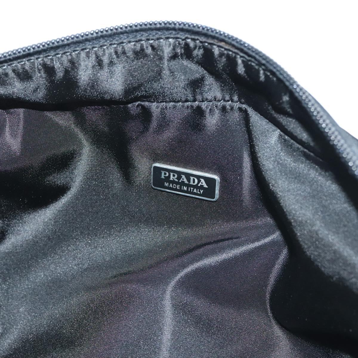 PRADA Clutch Bag Nylon Leather Black Silver Auth ki5843