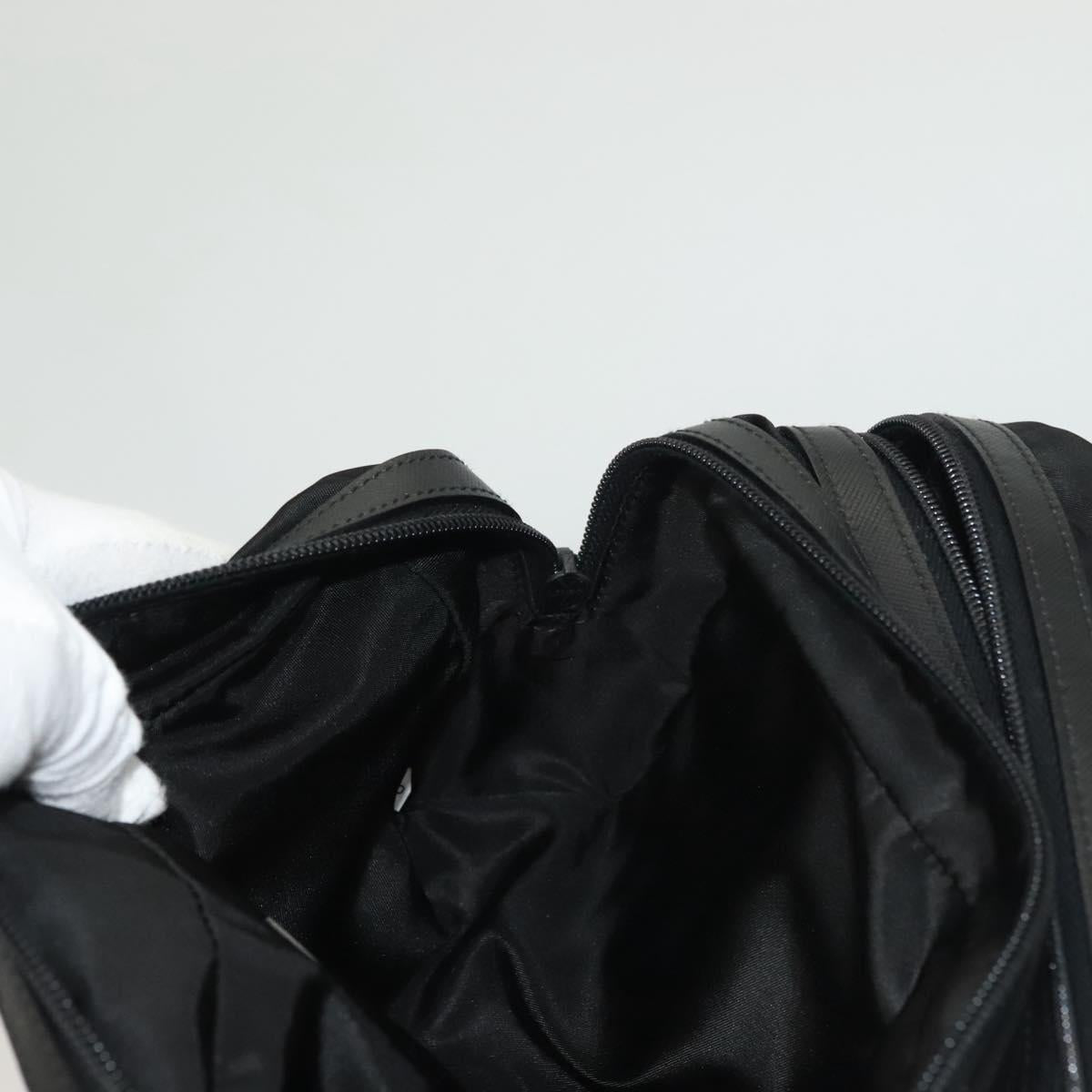 PRADA Clutch Bag Nylon Leather Black Silver Auth ki5843