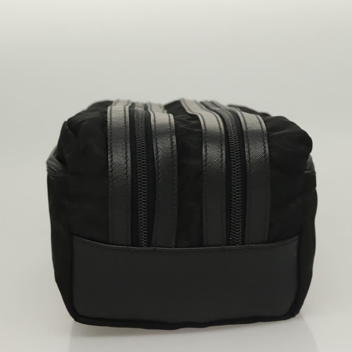 PRADA Clutch Bag Nylon Leather Black Silver Auth ki5843