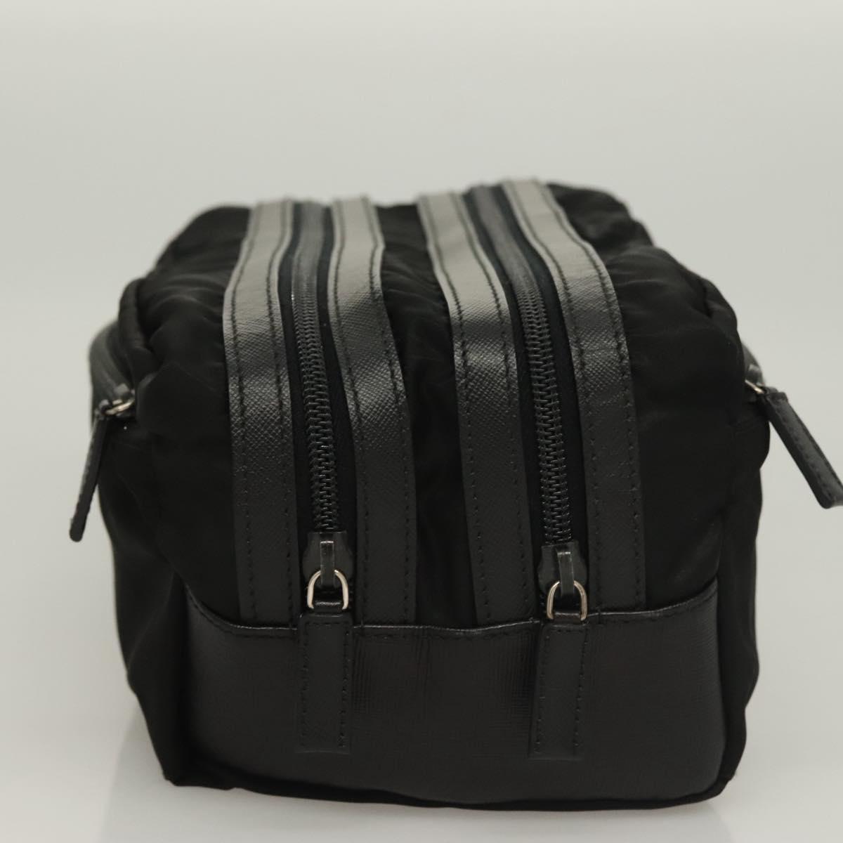 PRADA Clutch Bag Nylon Leather Black Silver Auth ki5843