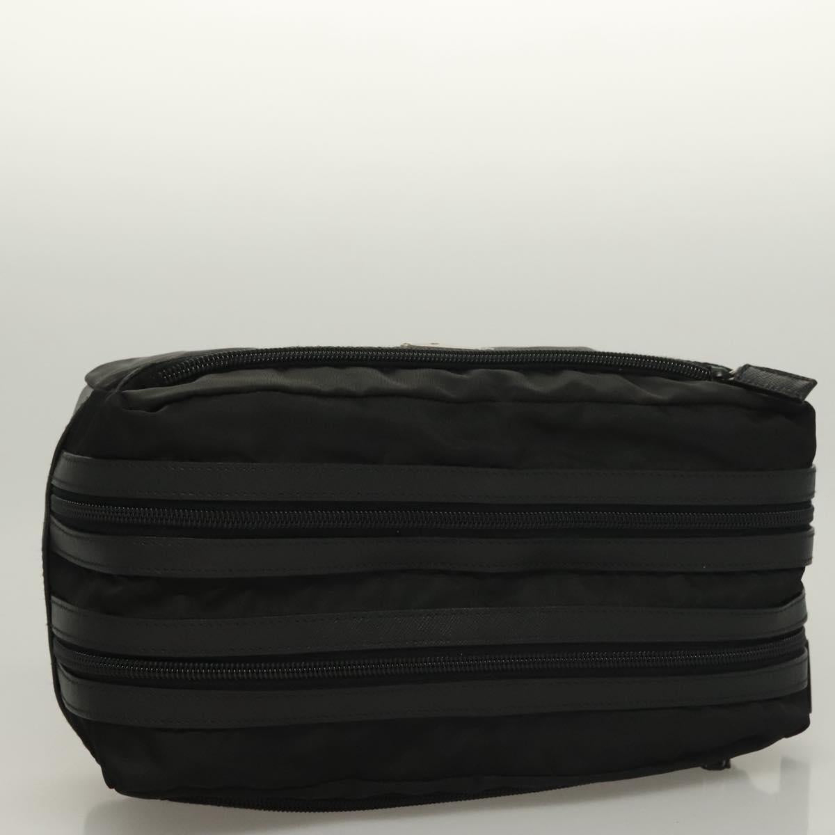 PRADA Clutch Bag Nylon Leather Black Silver Auth ki5843